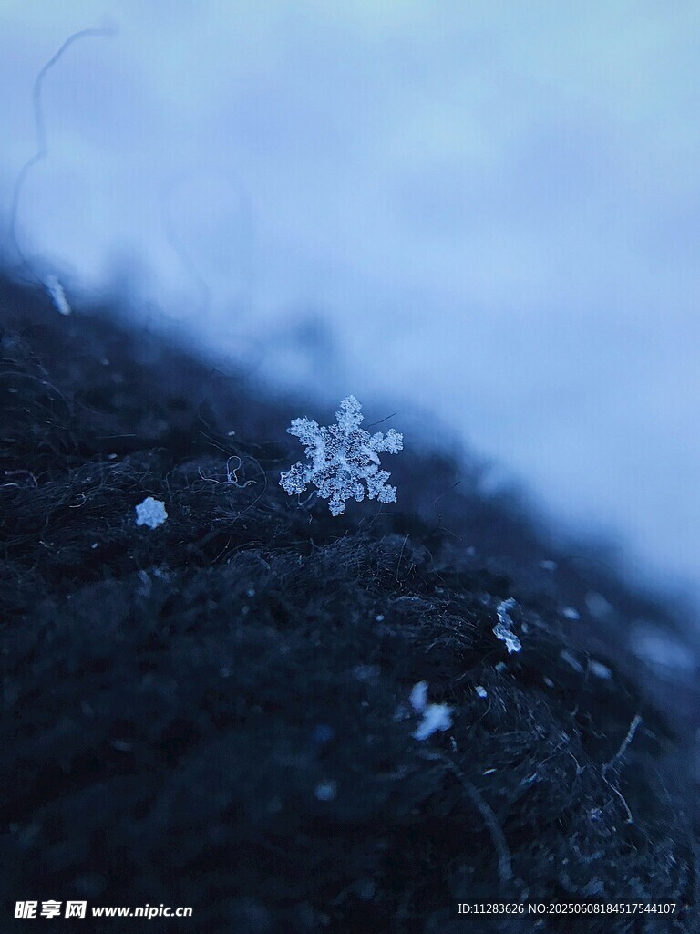 雪花落于织物上的微观景象