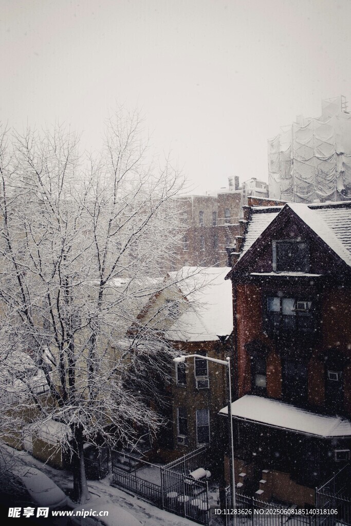 雪覆小屋冬日静谧景象