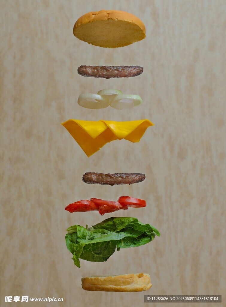悬浮的汉堡食材组合