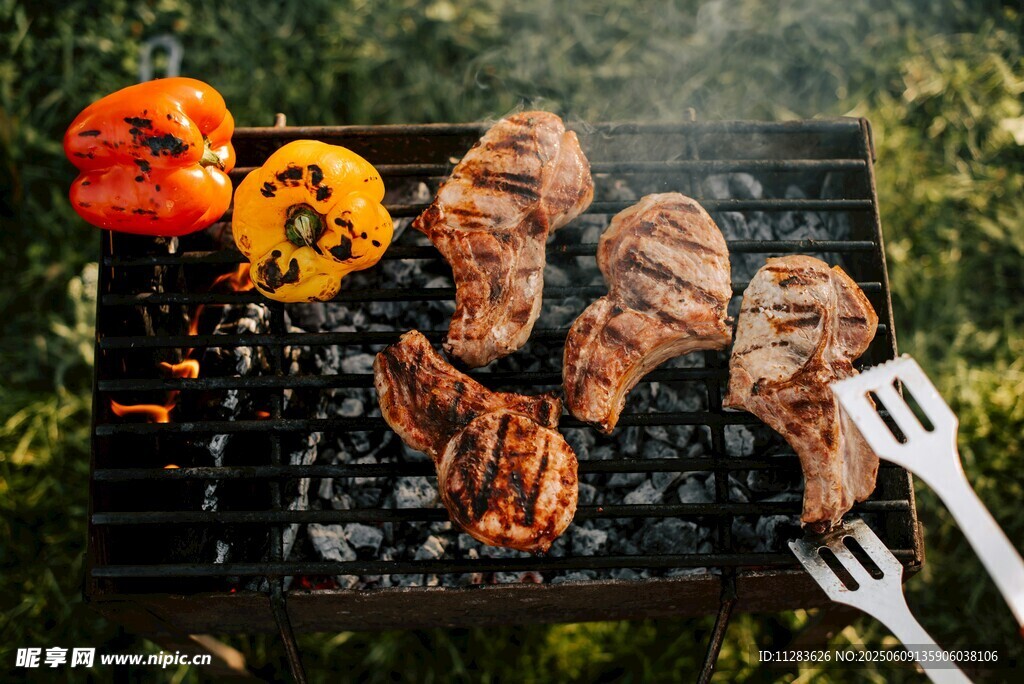 户外烧烤架上的美味烤肉