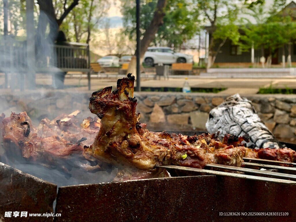 户外烧烤现场诱人烤肉