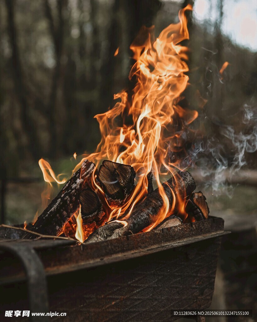 户外熊熊燃烧的篝火