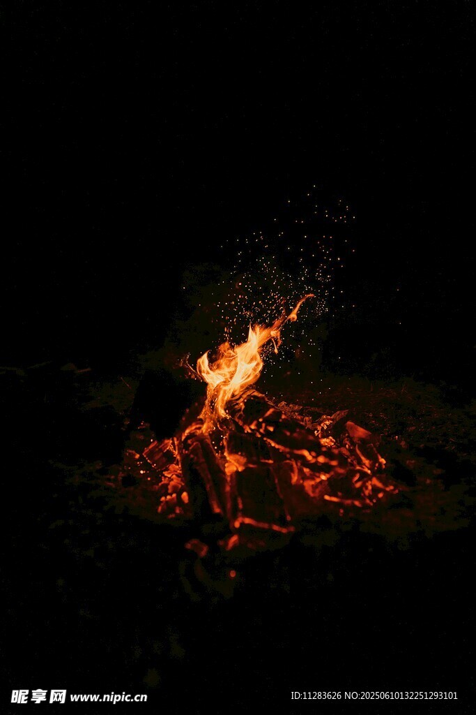 夜晚篝火熊熊燃烧