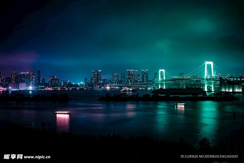 城市夜景中的璀璨桥梁