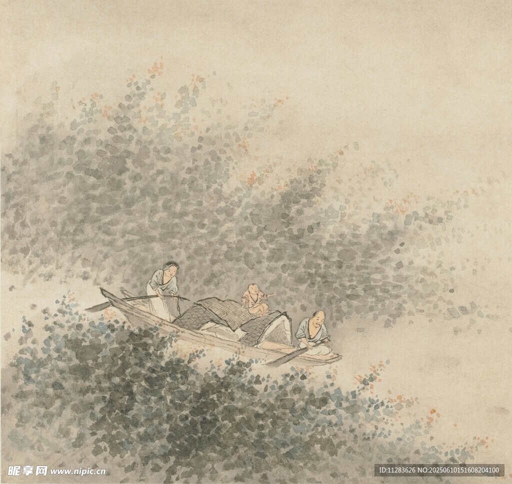 水墨绘群鹿于草木间