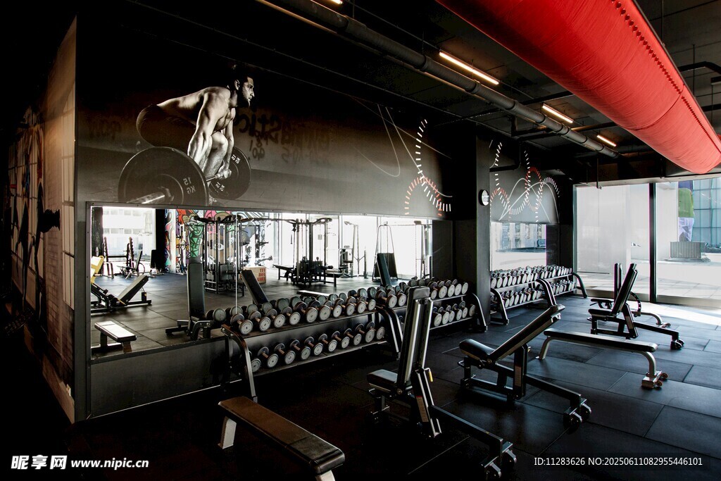 现代健身房内景设备展示