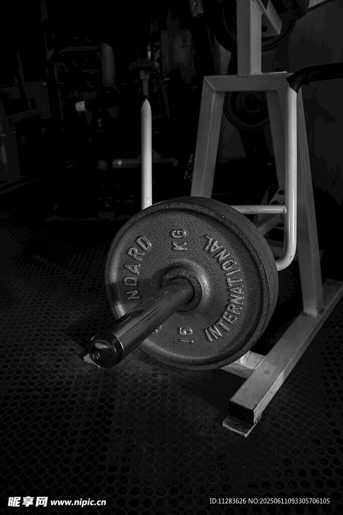 健身房杠铃架上的杠铃
