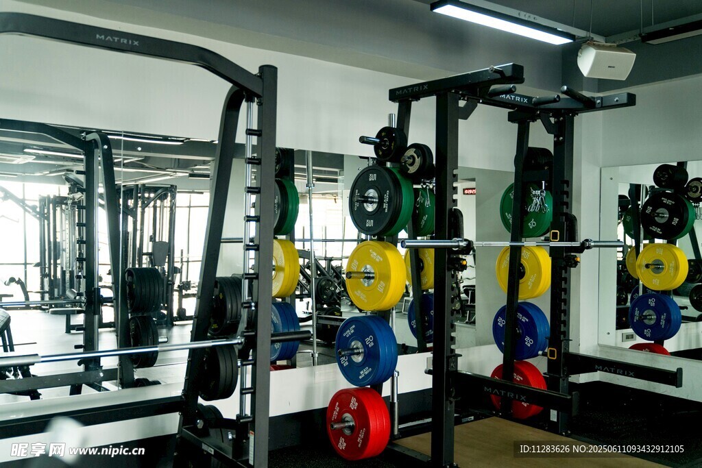 健身房内多样健身器材展示