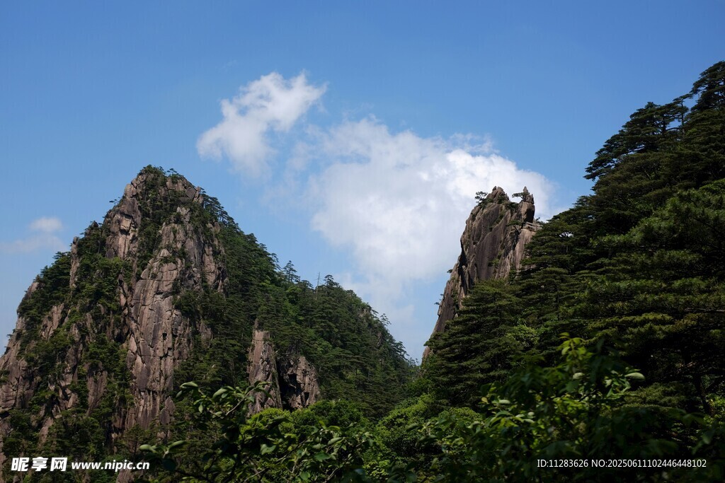 峻峭山峰与葱郁植被景观