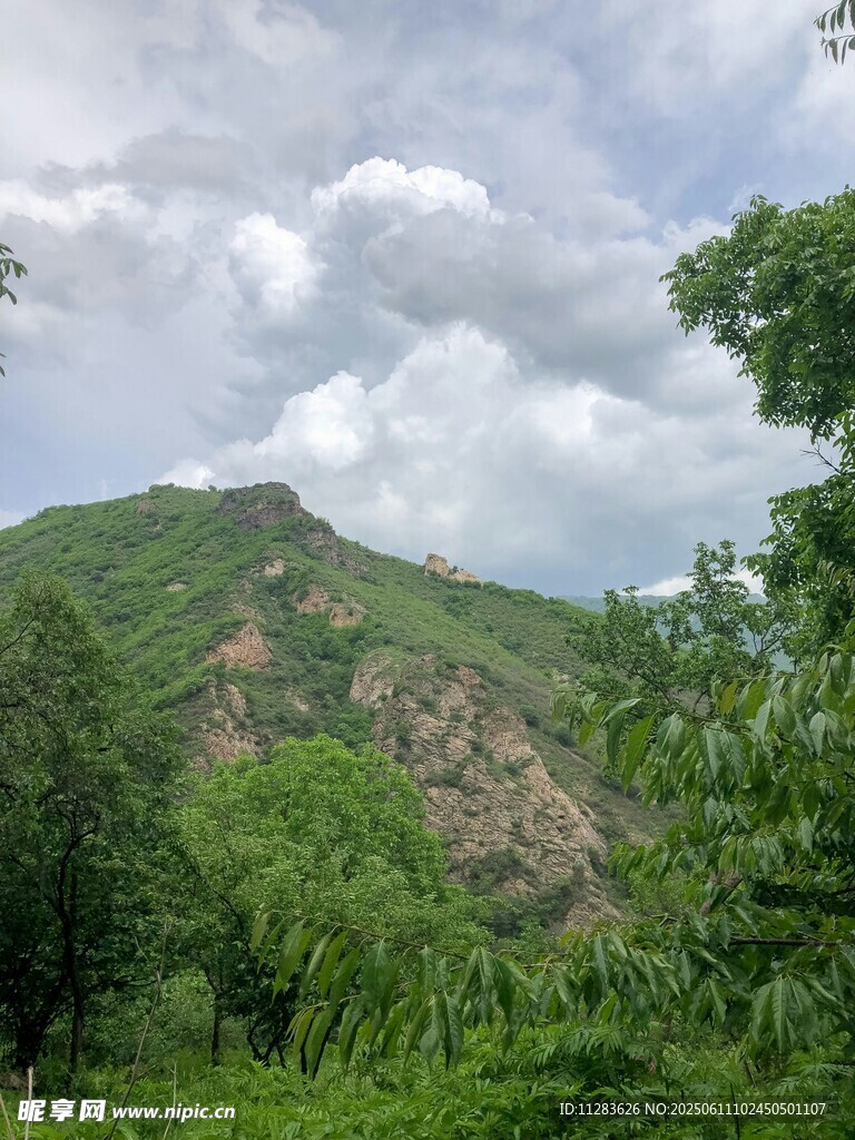 青山绿树间的秀丽山景