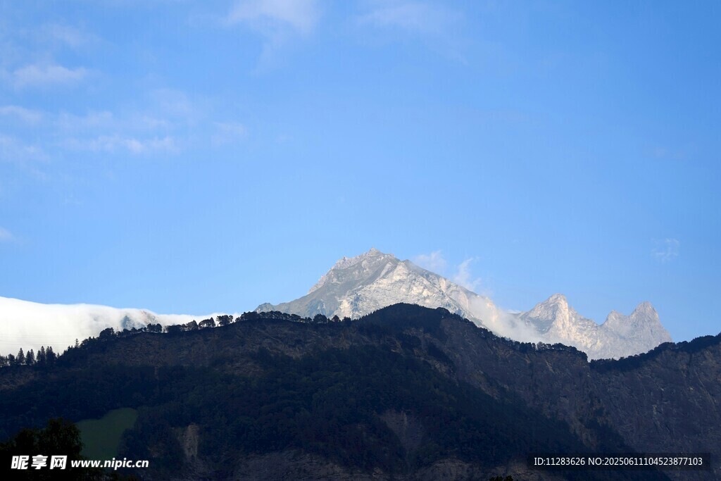 巍峨雪山与葱郁山林
