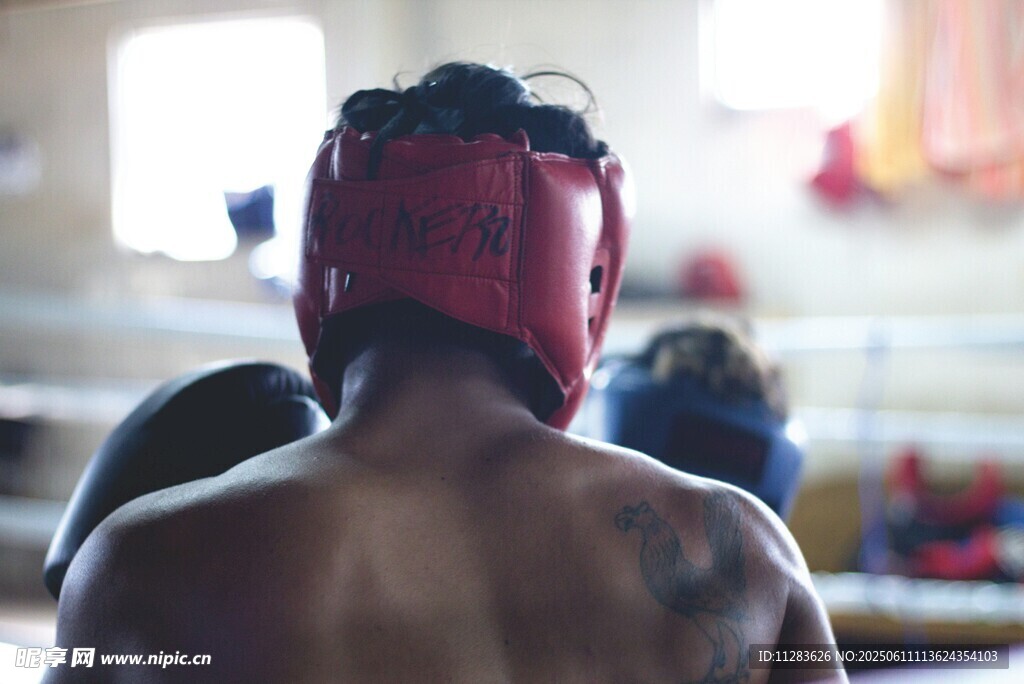 拳击手背对镜头专注训练