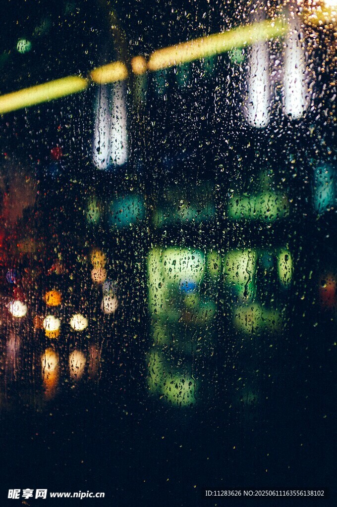 雨夜城市灯光朦胧景象