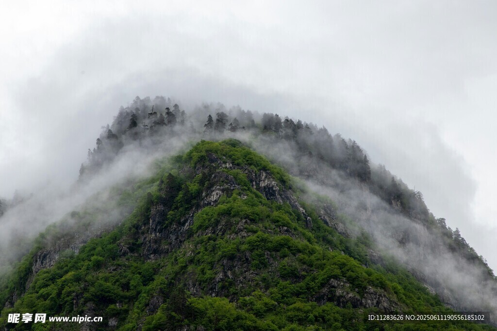 云雾缭绕的翠绿山峰