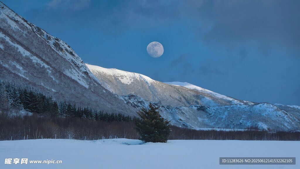 雪山月夜美景