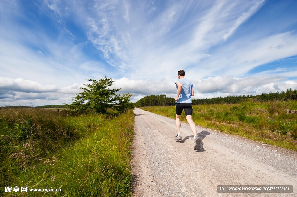 男子漫步于乡间小路