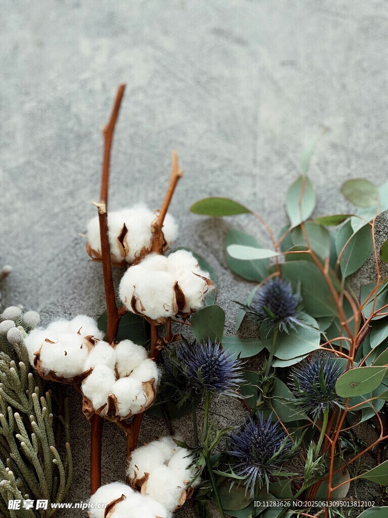 棉花绿植组合装饰摆件