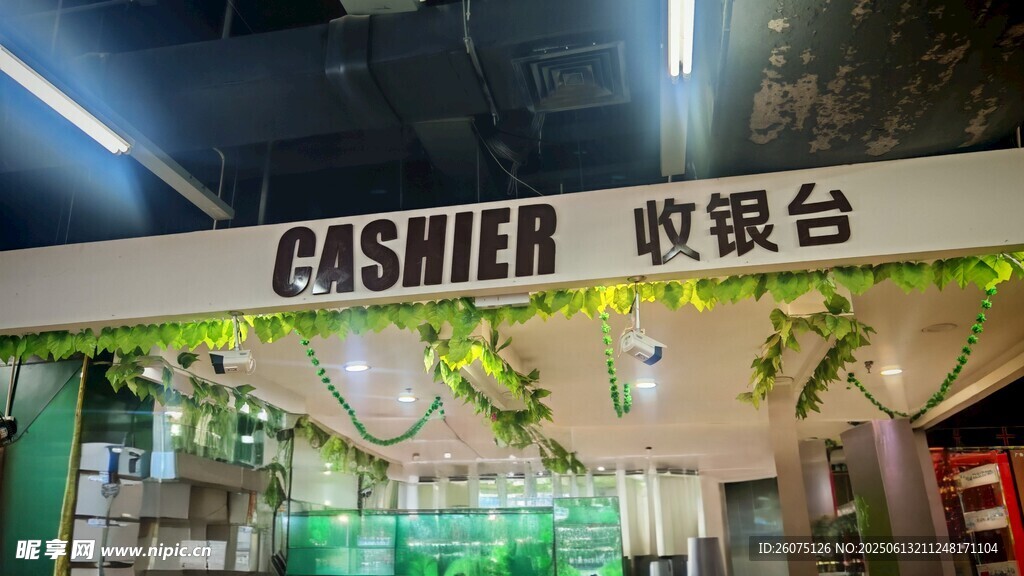 商场收银台上方绿植装饰