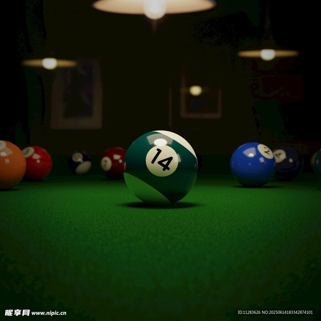 台球桌上的多彩台球