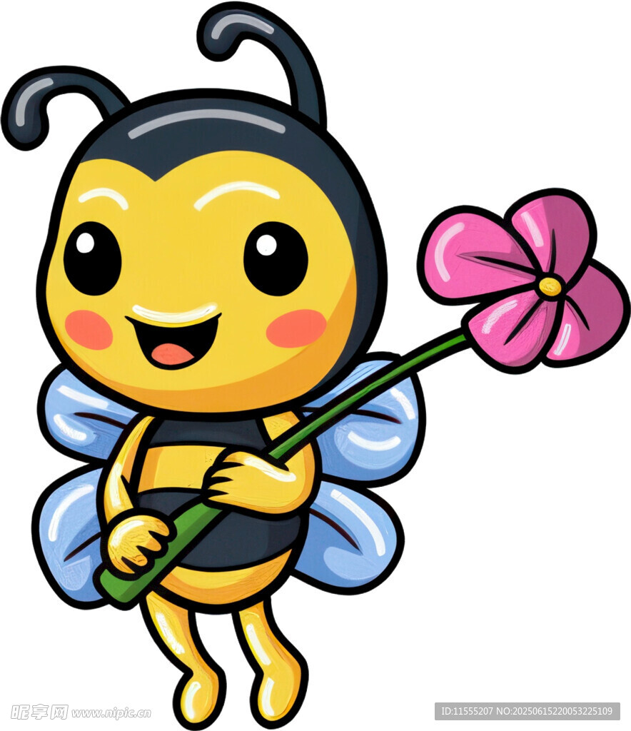 可爱蜜蜂手持鲜花