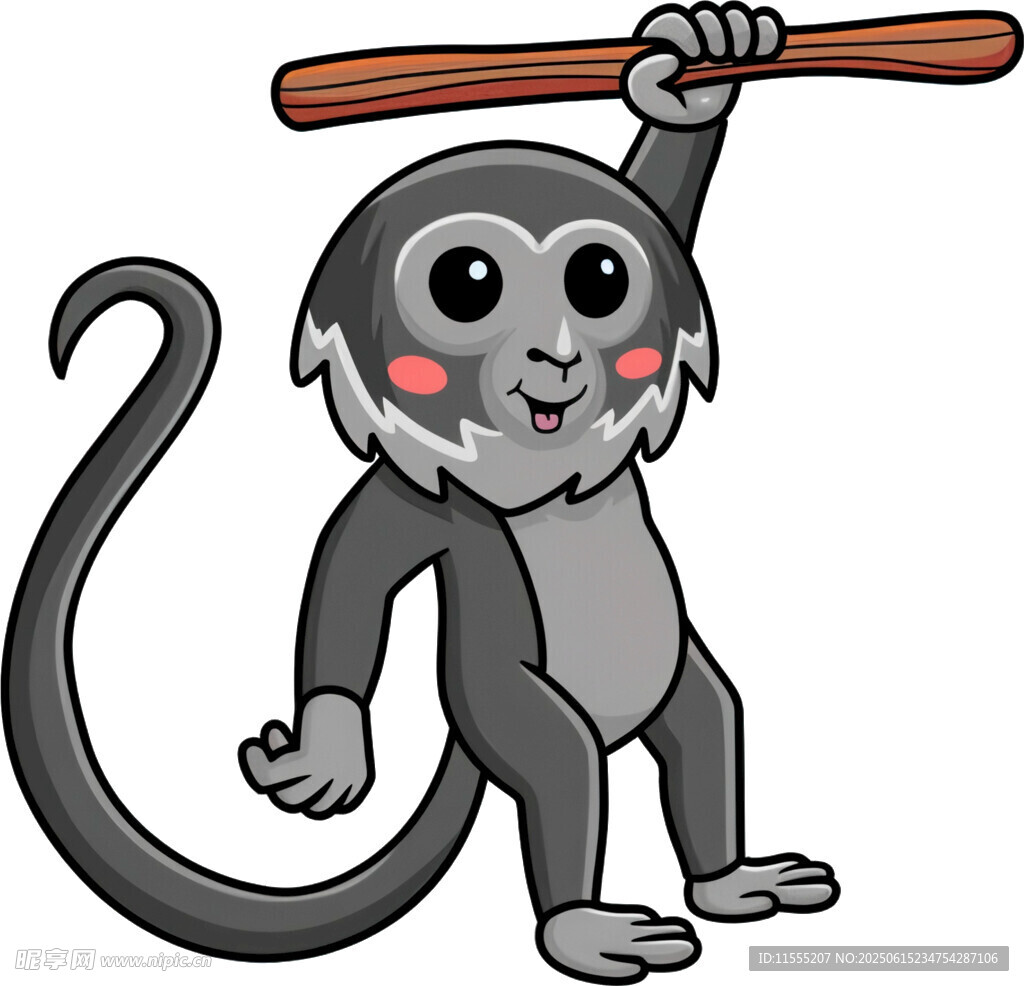 扛木棍的可爱小猴子