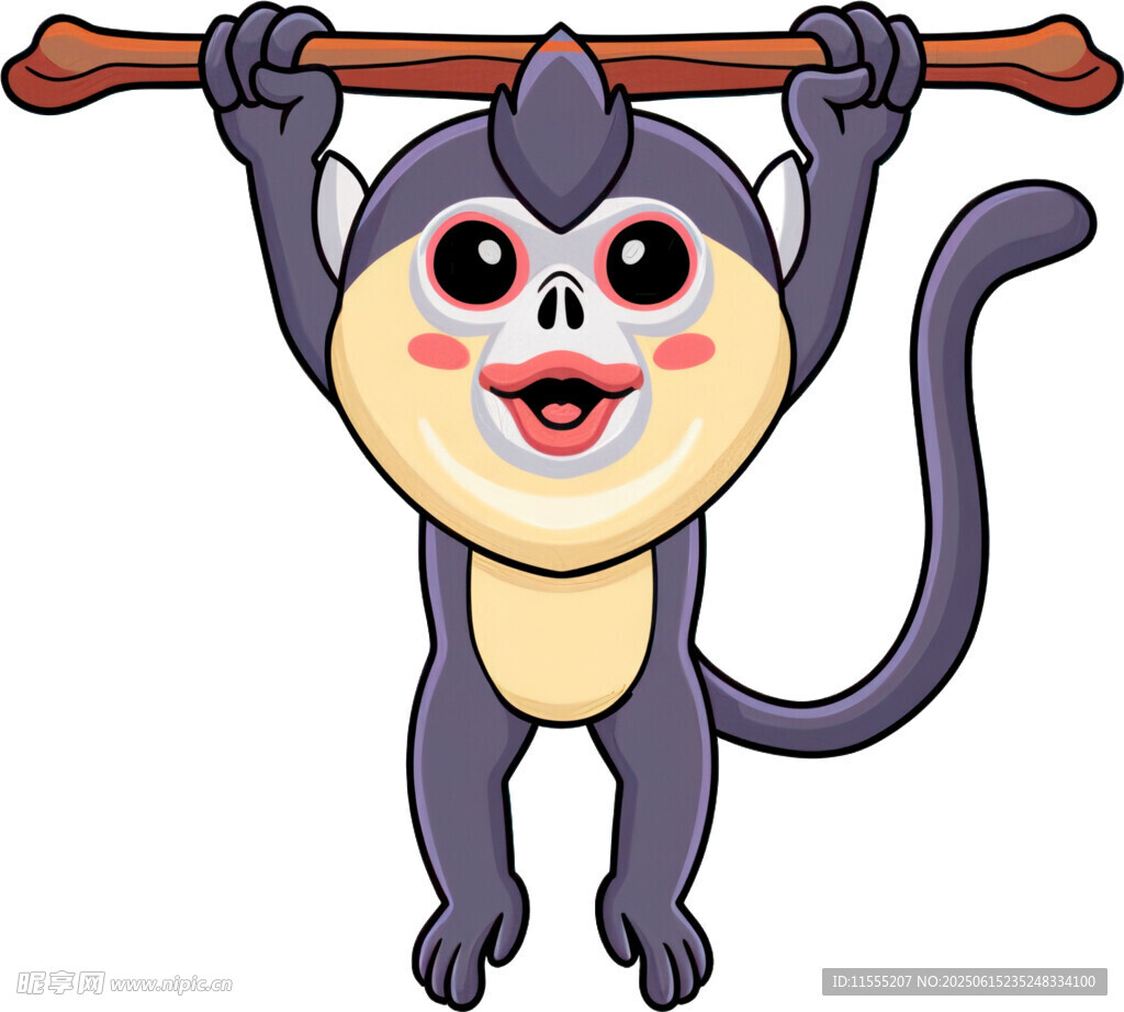 可爱小猴挂在横杆上