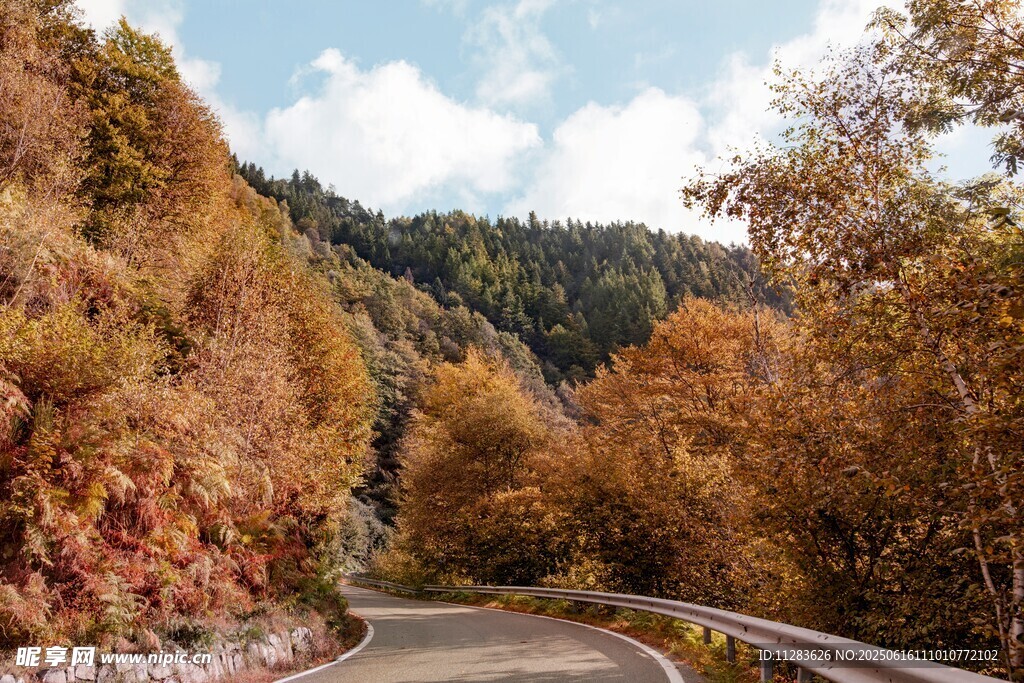 秋日山间蜿蜒公路美景