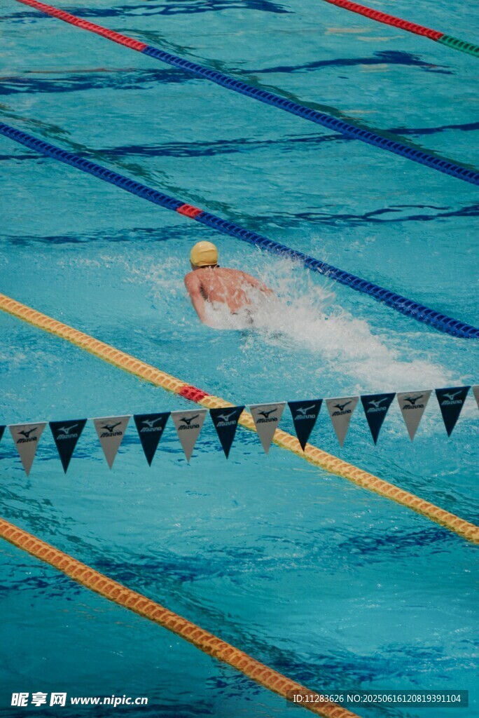 泳池中奋力游泳的运动员