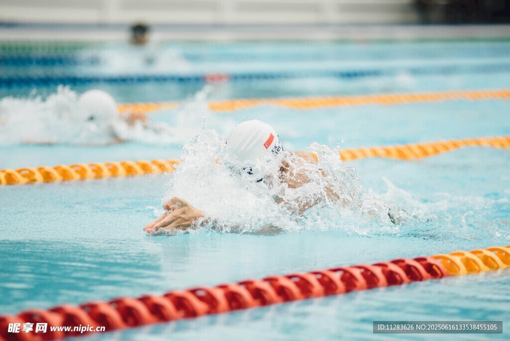 泳池中奋力游泳的运动员