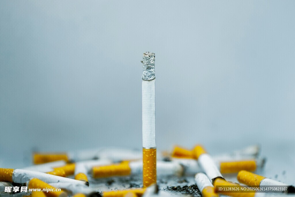 一堆香烟与点燃的烟