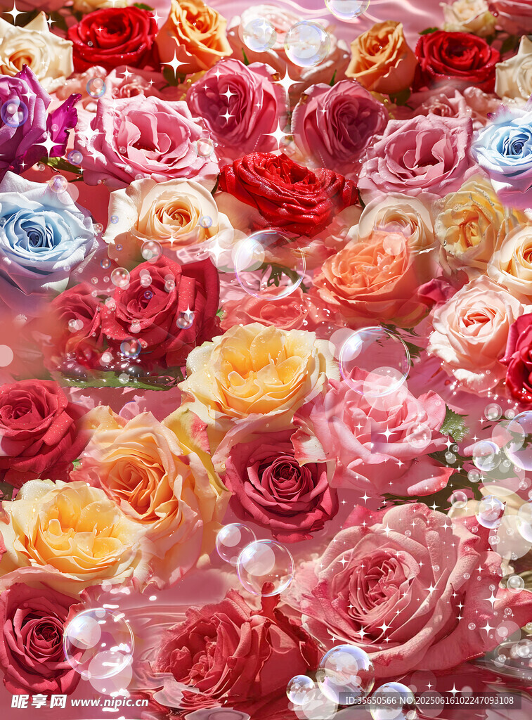 水中多彩玫瑰绽放美丽瞬间