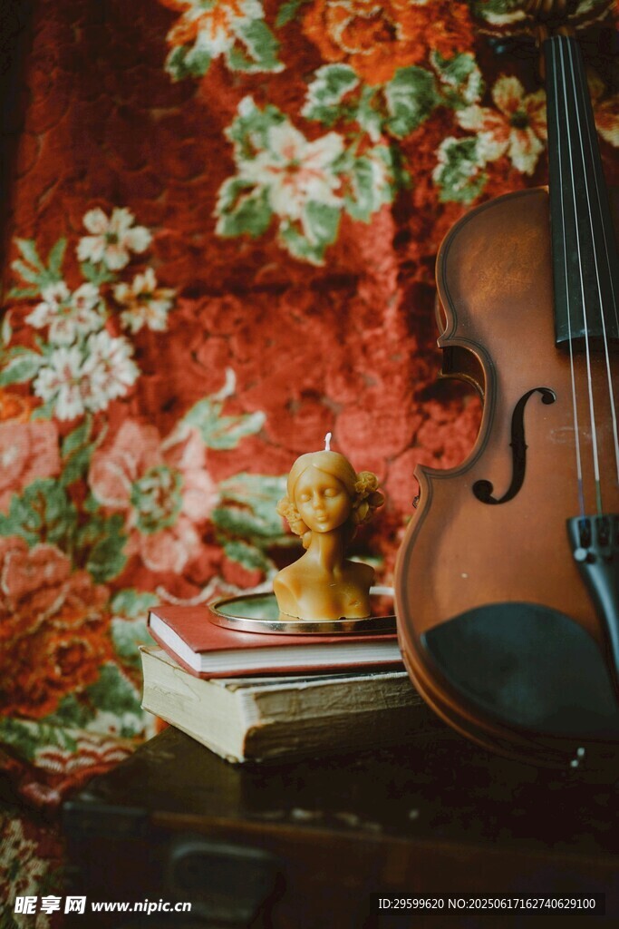 古典乐器与书籍的雅致组合