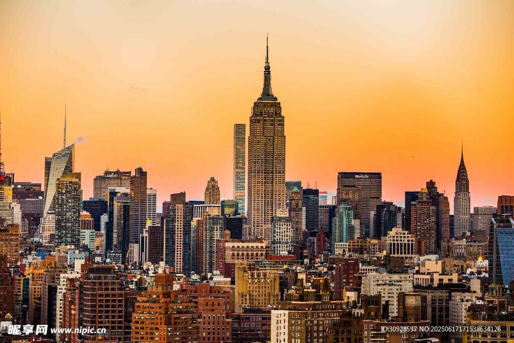 纽约城市天际线黄昏美景