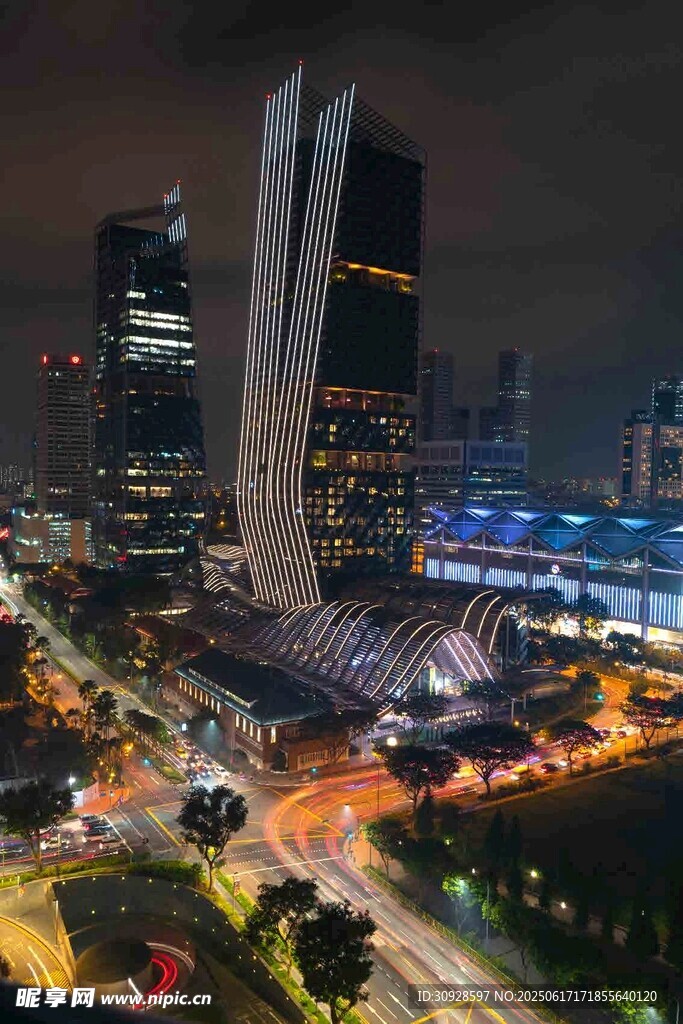 新加坡城市夜景璀璨风光