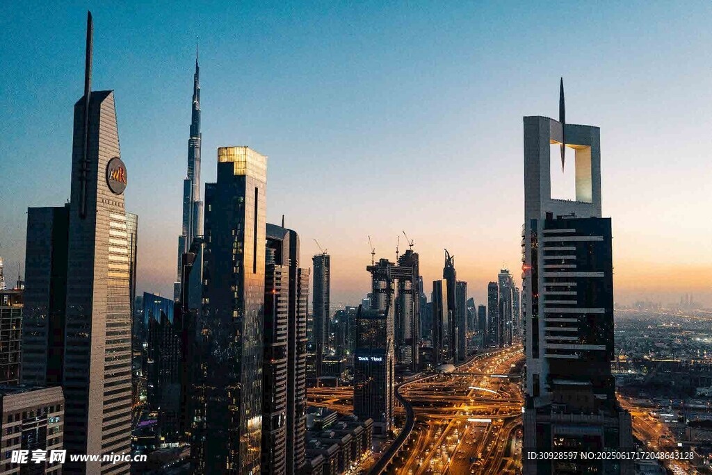 迪拜城市天际线壮丽景观