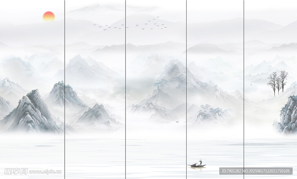 中式山水画背景图片