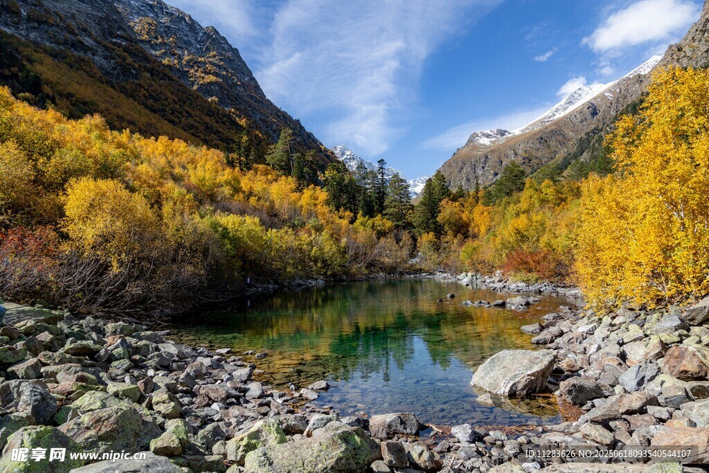 秋日山间清澈溪流美景