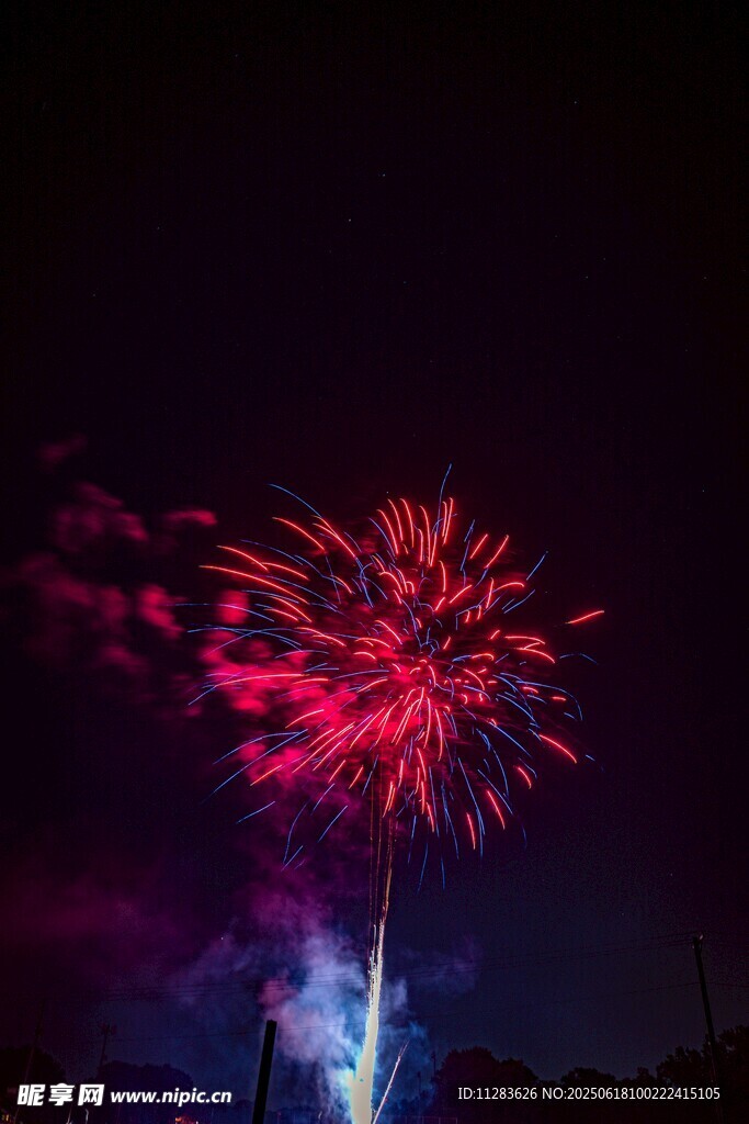 夜空中绚烂的红色烟花
