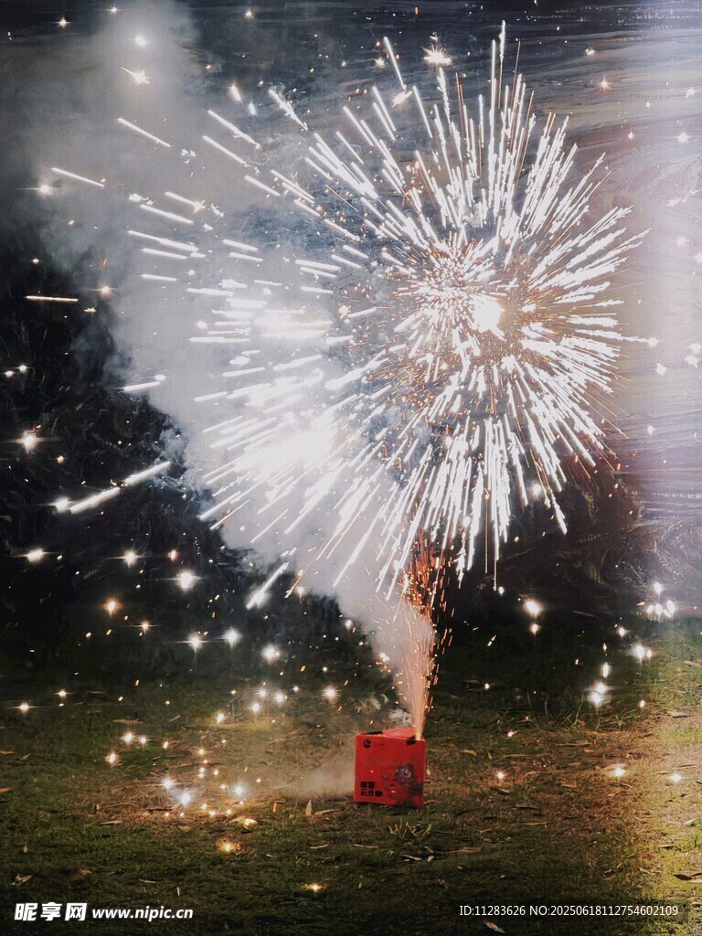 女孩赏绚烂烟花美景