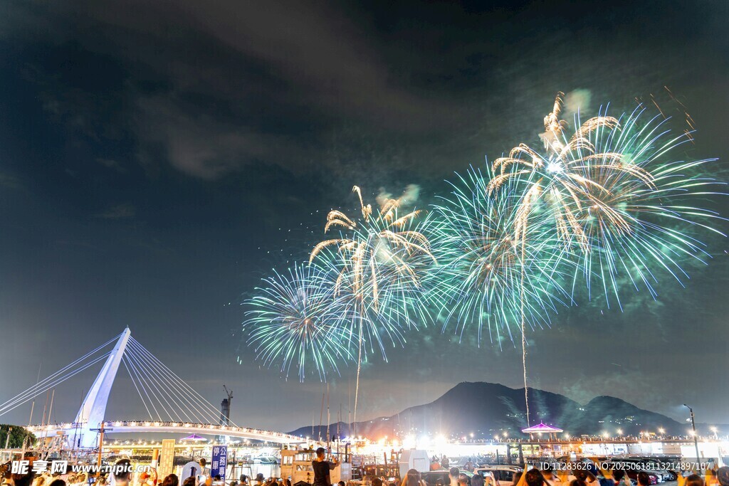 城市夜空绚烂烟花绽放