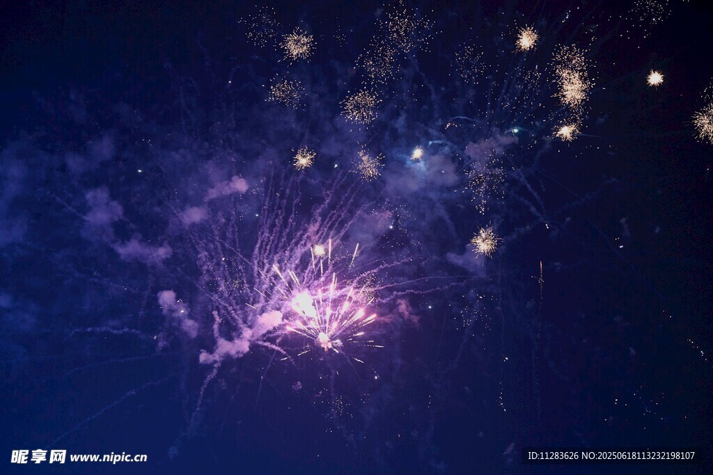夜空中绚烂绽放的烟花