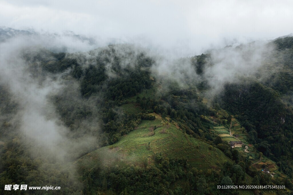 云雾缭绕的山间美景