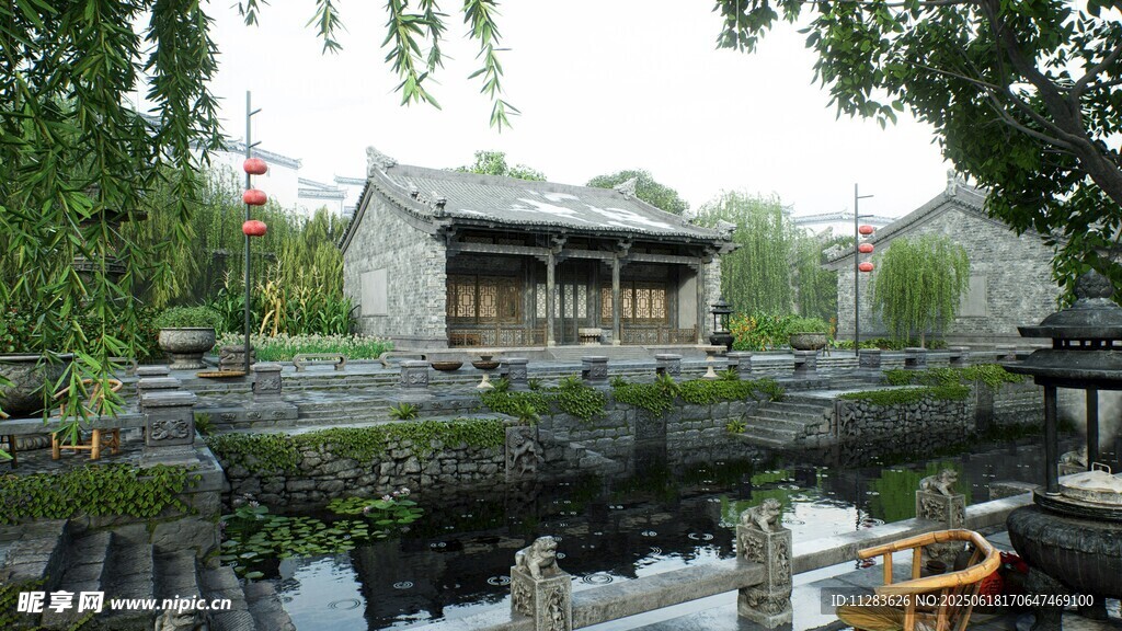 中式庭院水景古朴雅致