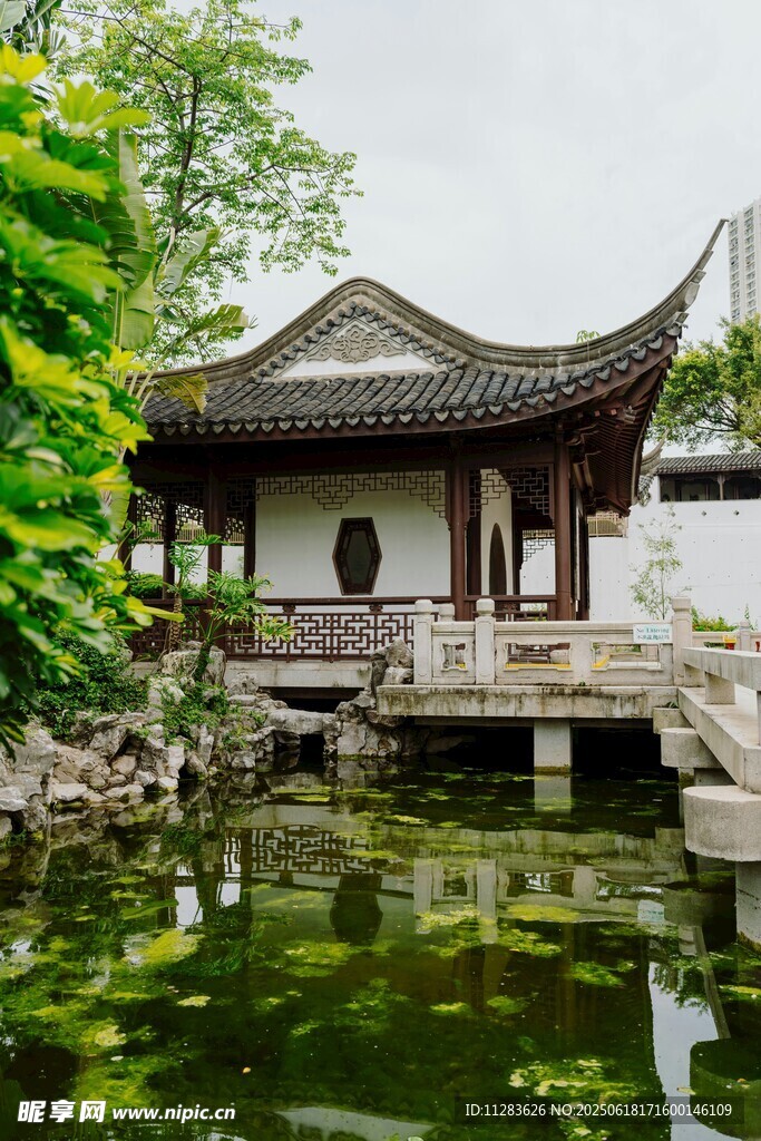 中式古典园林中的雅致小亭