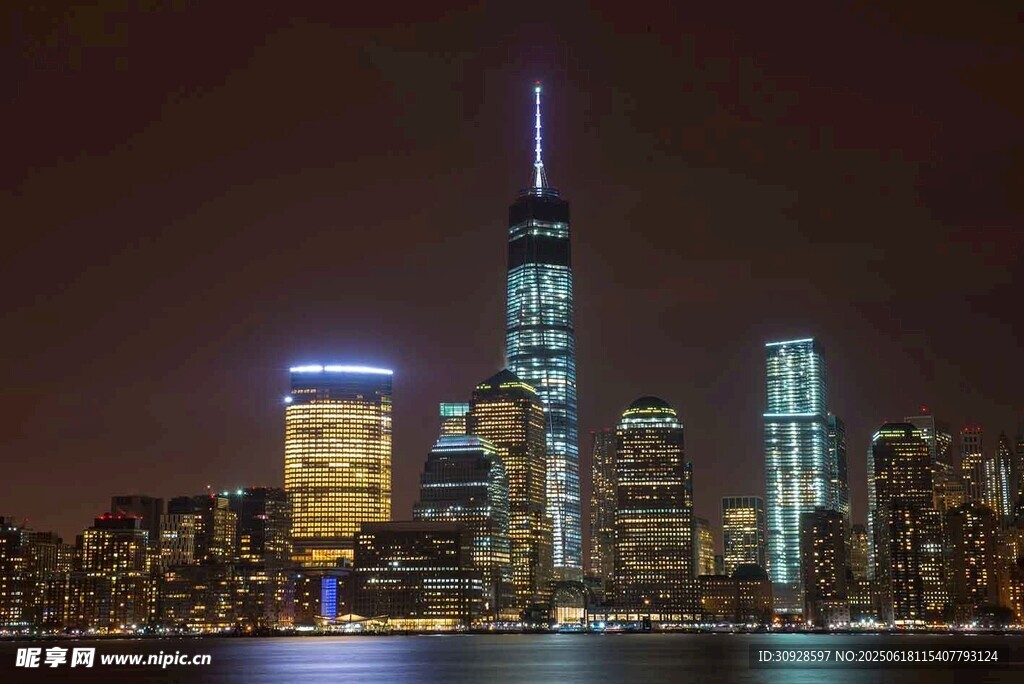 纽约夜景璀璨摩天大楼群