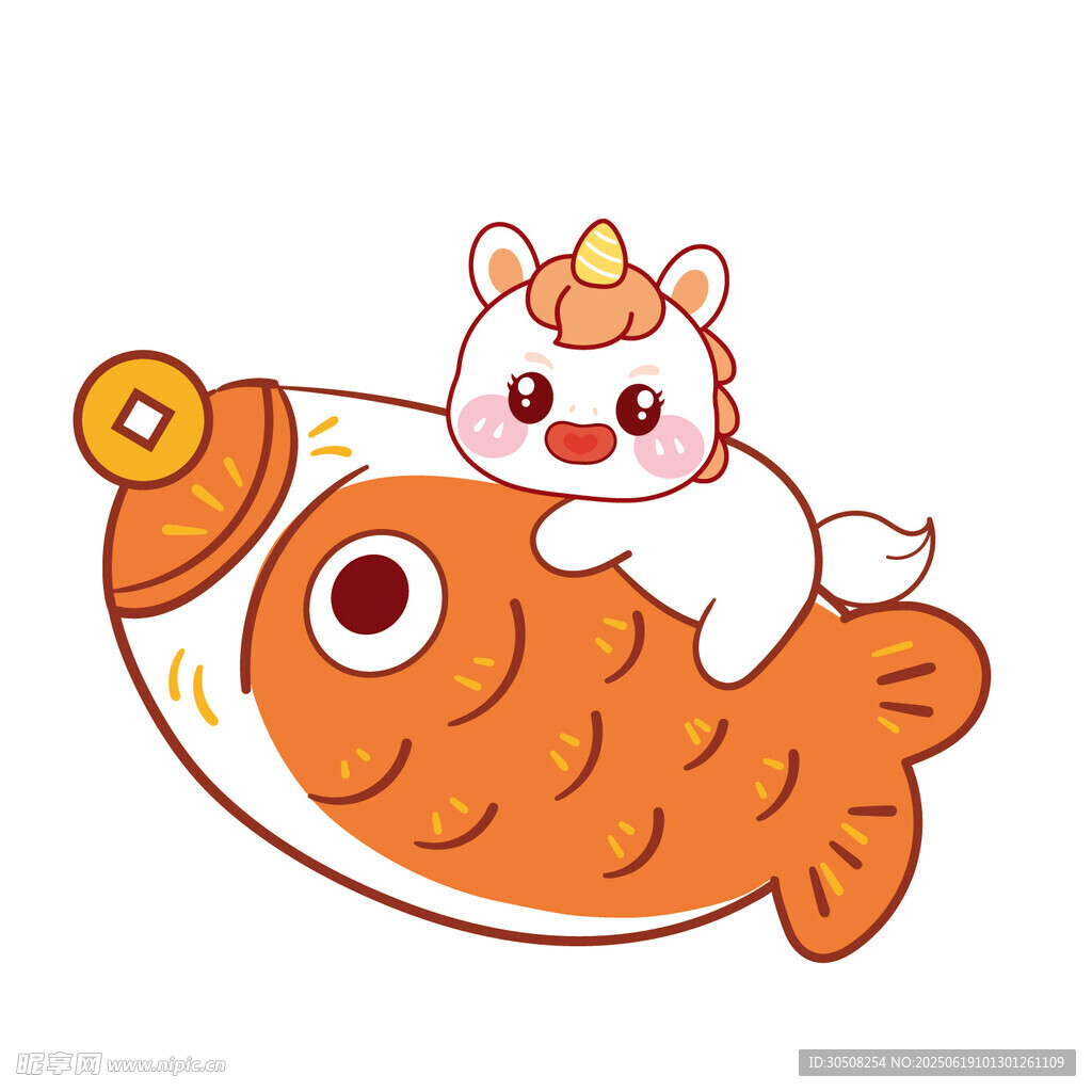 小马宝宝骑在鲤鱼上玩耍