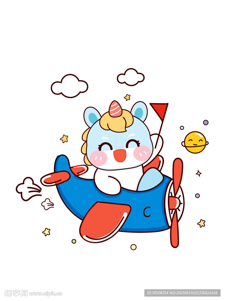 卡通小马宝宝驾驶飞机欢乐飞行
