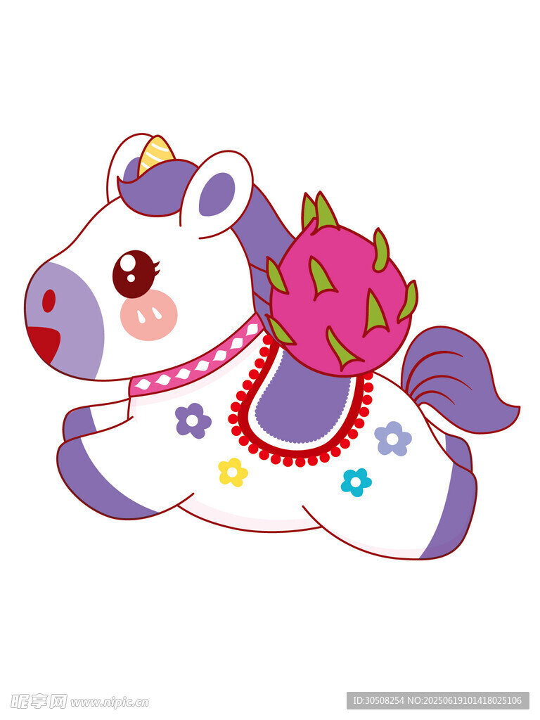 可爱小马驮着石榴奔跑