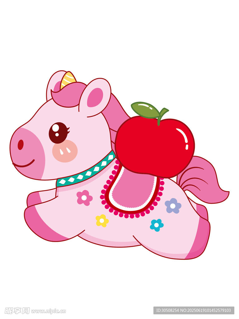 粉色小猪驮着红苹果