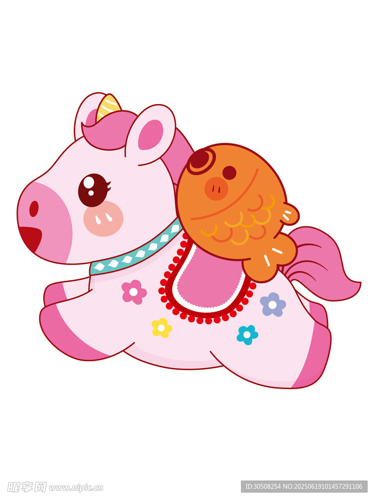 粉色萌趣小马与松鼠形象